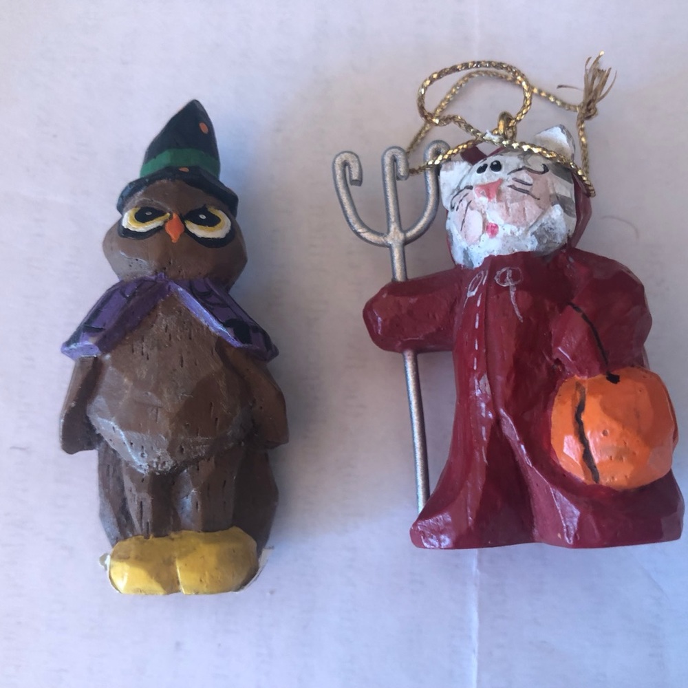 Halloween vintage Eddie Walker resin red devil and brown owl
